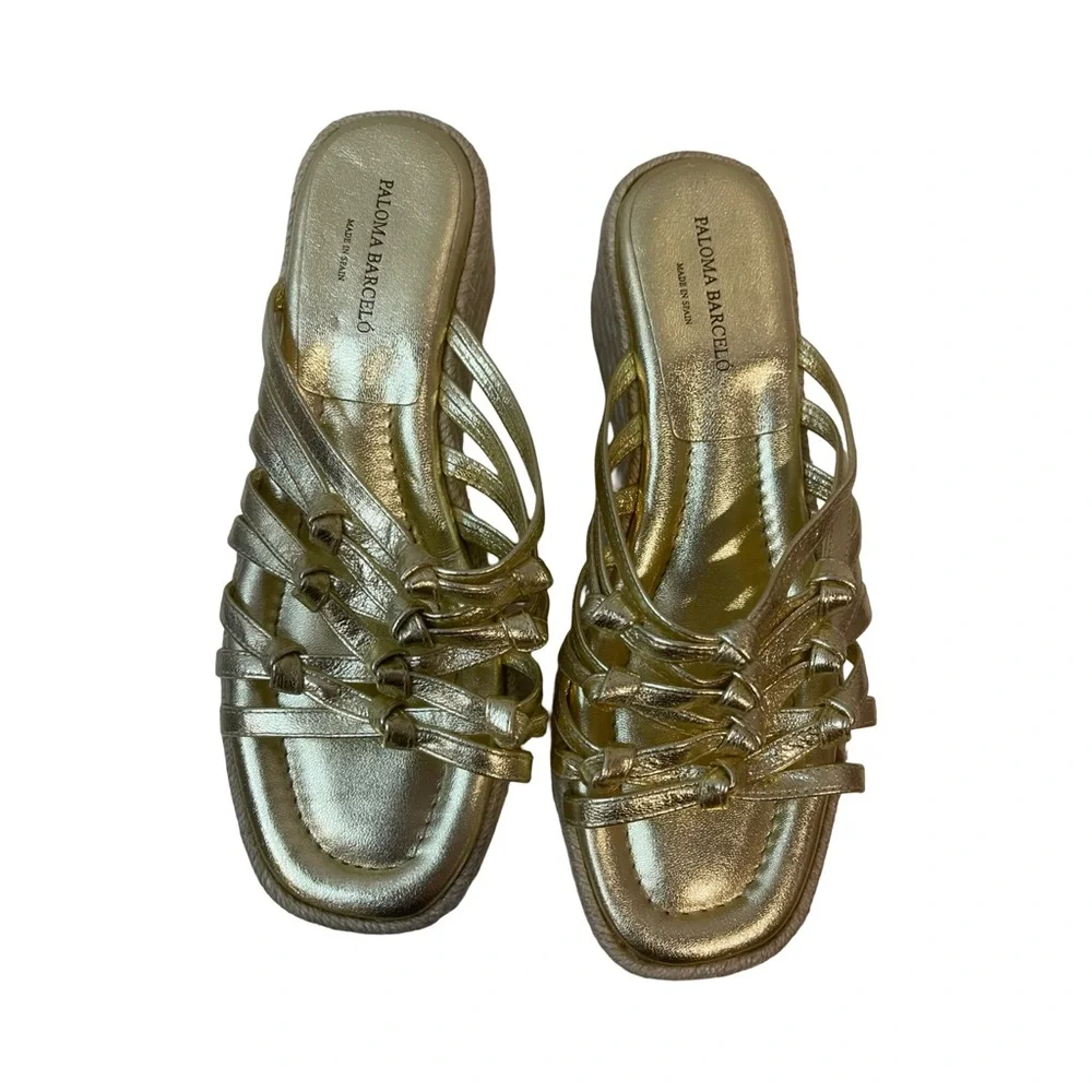 Paloma Barcelo "Jama" Gold Leather Sandals Women's Espadrilles Made in Spain, 38 - Picture 10 of 11